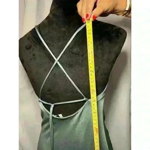 Zara Satin Cowl Neck Slip Dress Sage Green Long Sleeveless Size S - Picture 8 of 12